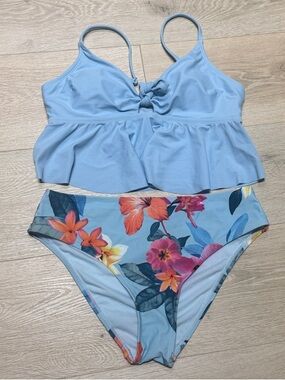 Cupshe Light Blue Floral Two-Piece Bikini Set